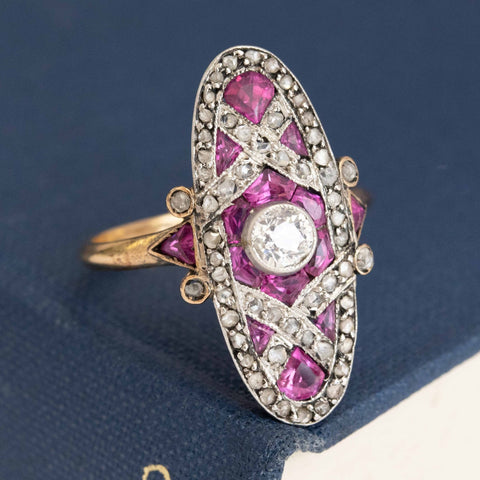 1.80ctw Edwardian Diamond & Pink Sapphire Dinner Ring