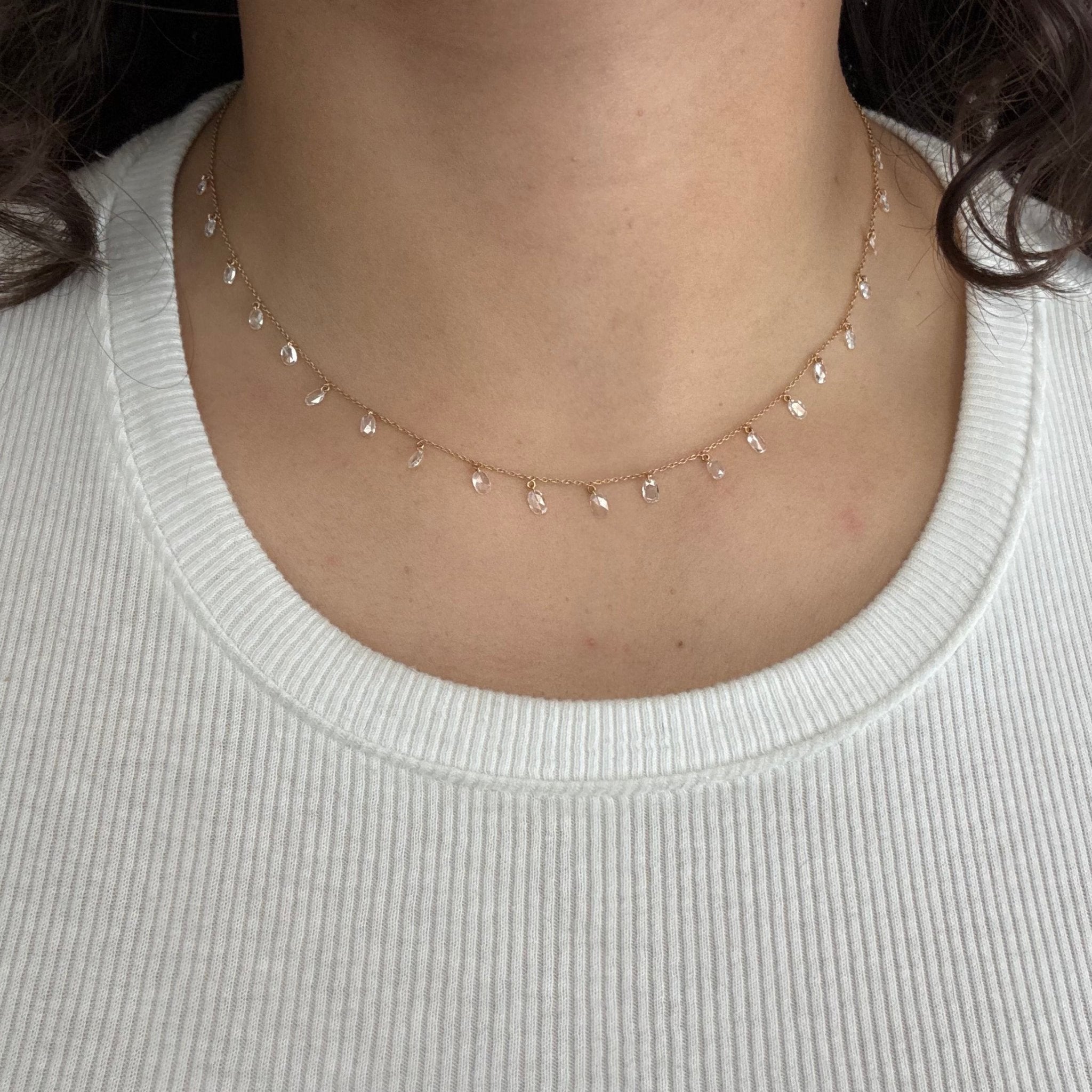 1.80ctw Oval Rose Cut Diamond Drop Station Necklace