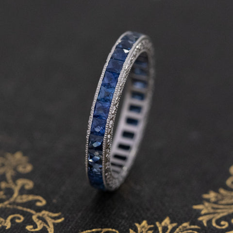 1.80ctw Sapphire Engraved Eternity Band
