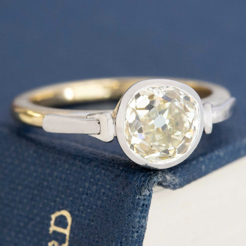 1.81ct Light Yellow Old Mine Cut Diamond Bezel Solitaire, GIA