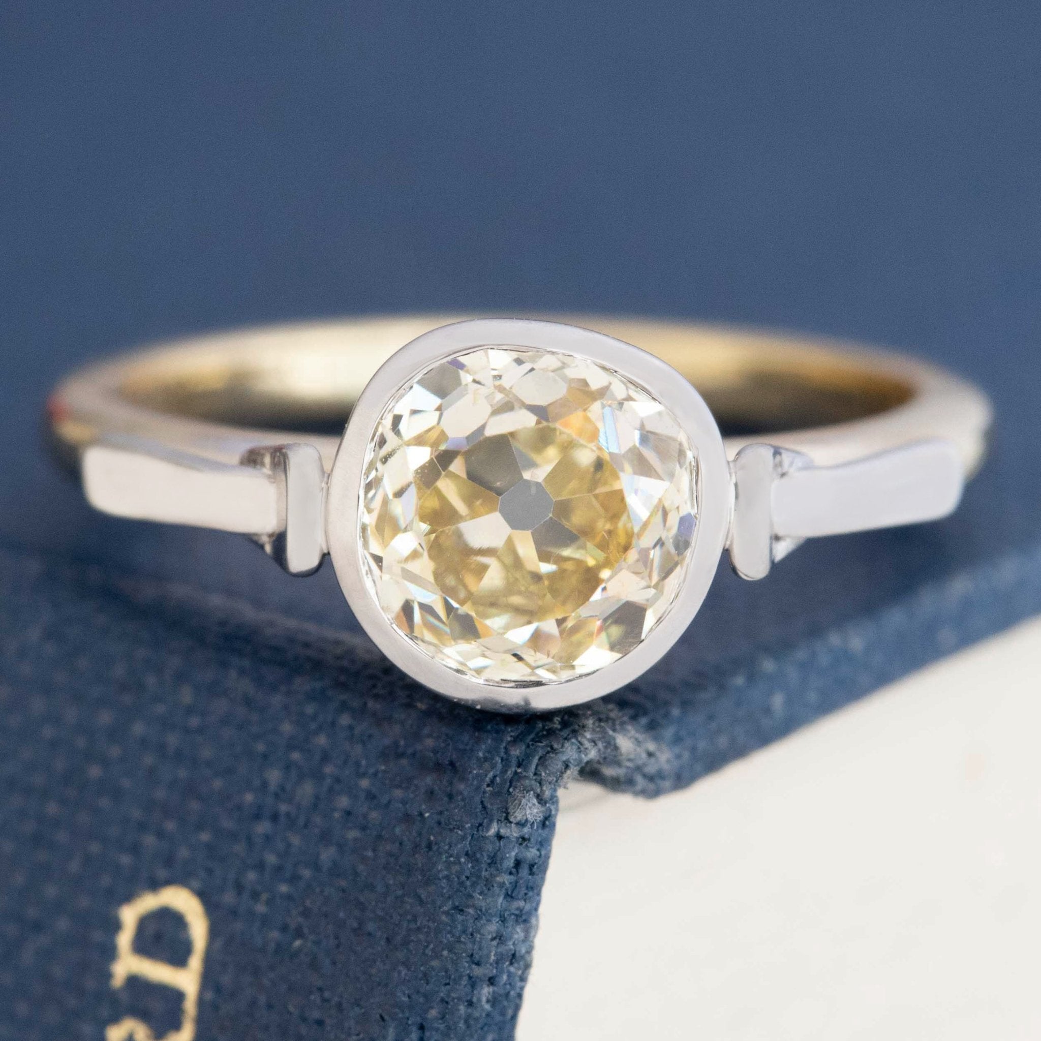 1.81ct Light Yellow Old Mine Cut Diamond Bezel Solitaire, GIA