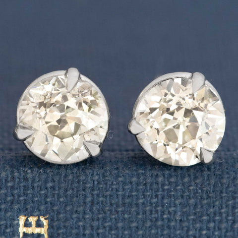 1.81 ctw old european cut diamond stud earring mounted in platinum