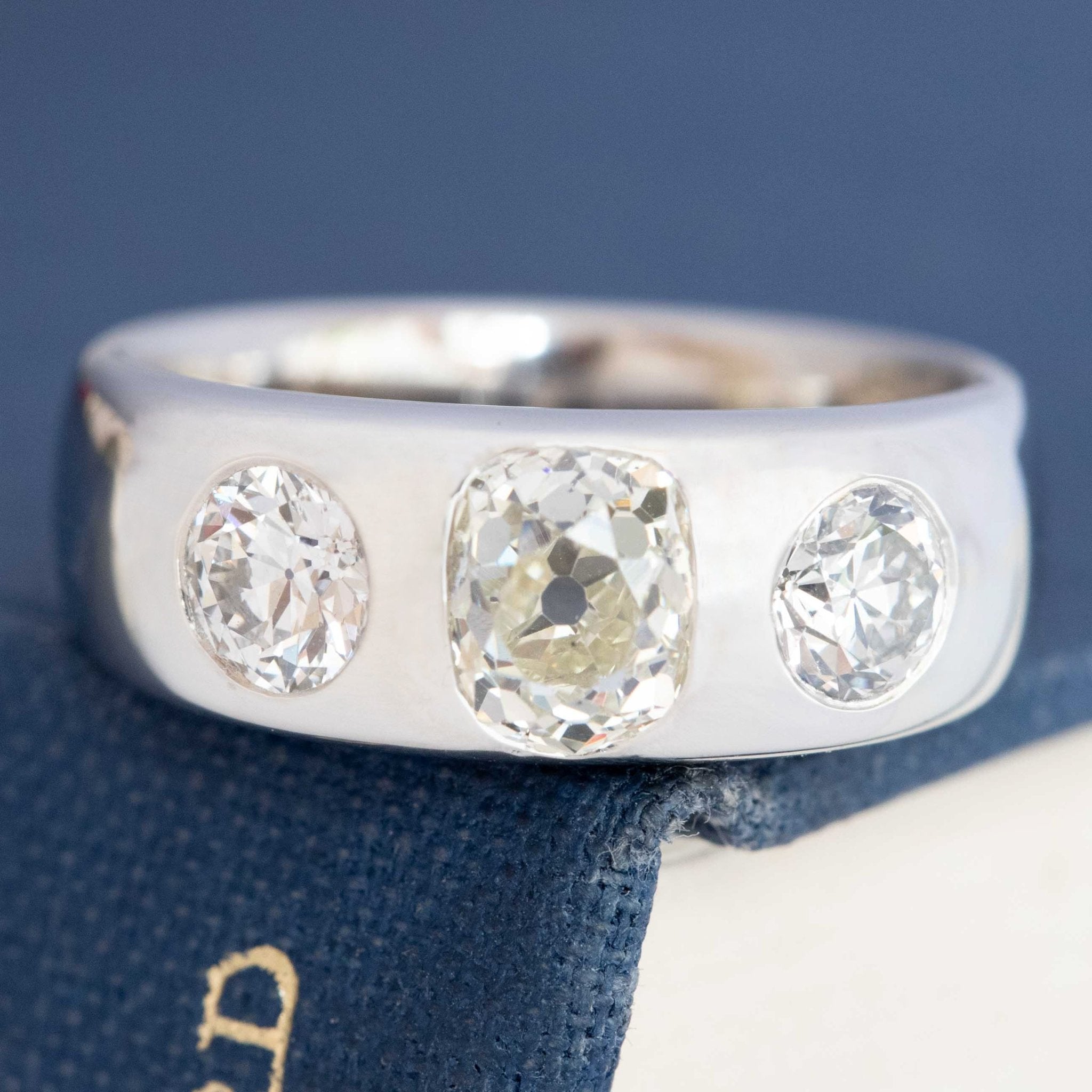 1.81ctw Old Mine &amp; Old European Cut Diamond Three-Stone Ring