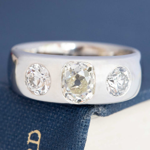 1.81ctw Old Mine &amp; Old European Cut Diamond Three-Stone Ring
