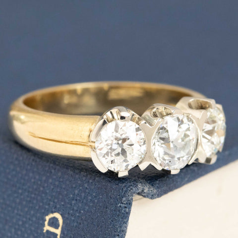 1.81ctw Vintage Old European Cut Diamond Trilogy Ring