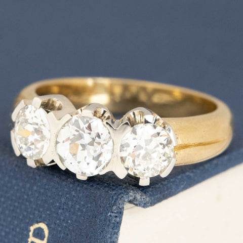 1.81ctw Vintage Old European Cut Diamond Trilogy Ring