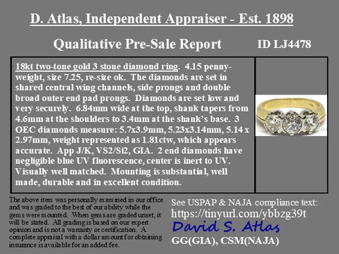 1.81ctw Vintage Old European Cut Diamond Trilogy Ring