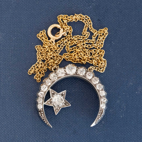 1.83ctw Antique Old Cut Diamond Crescent & Star Pendant