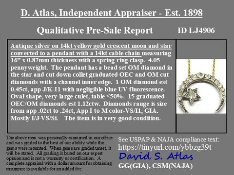 1.83ctw Antique Old Cut Diamond Crescent & Star Pendant