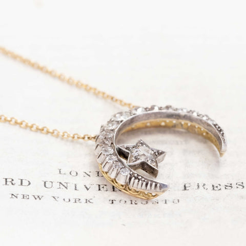 1.83ctw Antique Old Cut Diamond Crescent & Star Pendant