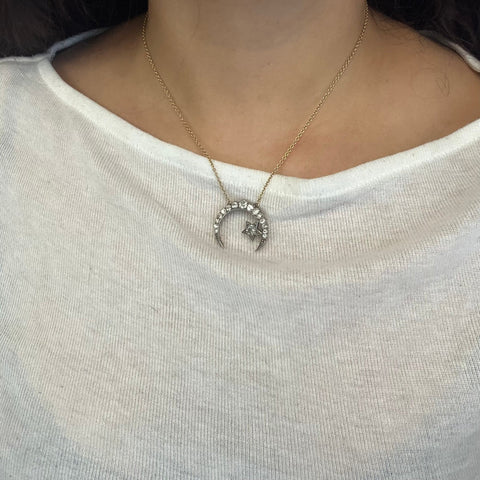 1.83ctw Antique Old Cut Diamond Crescent & Star Pendant