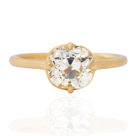 1.85ct old mine cut diamond solitaire ring in 18kt yellow gold, GIA