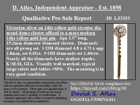 1.85ctw Antique Diamond Cluster Hair Pin