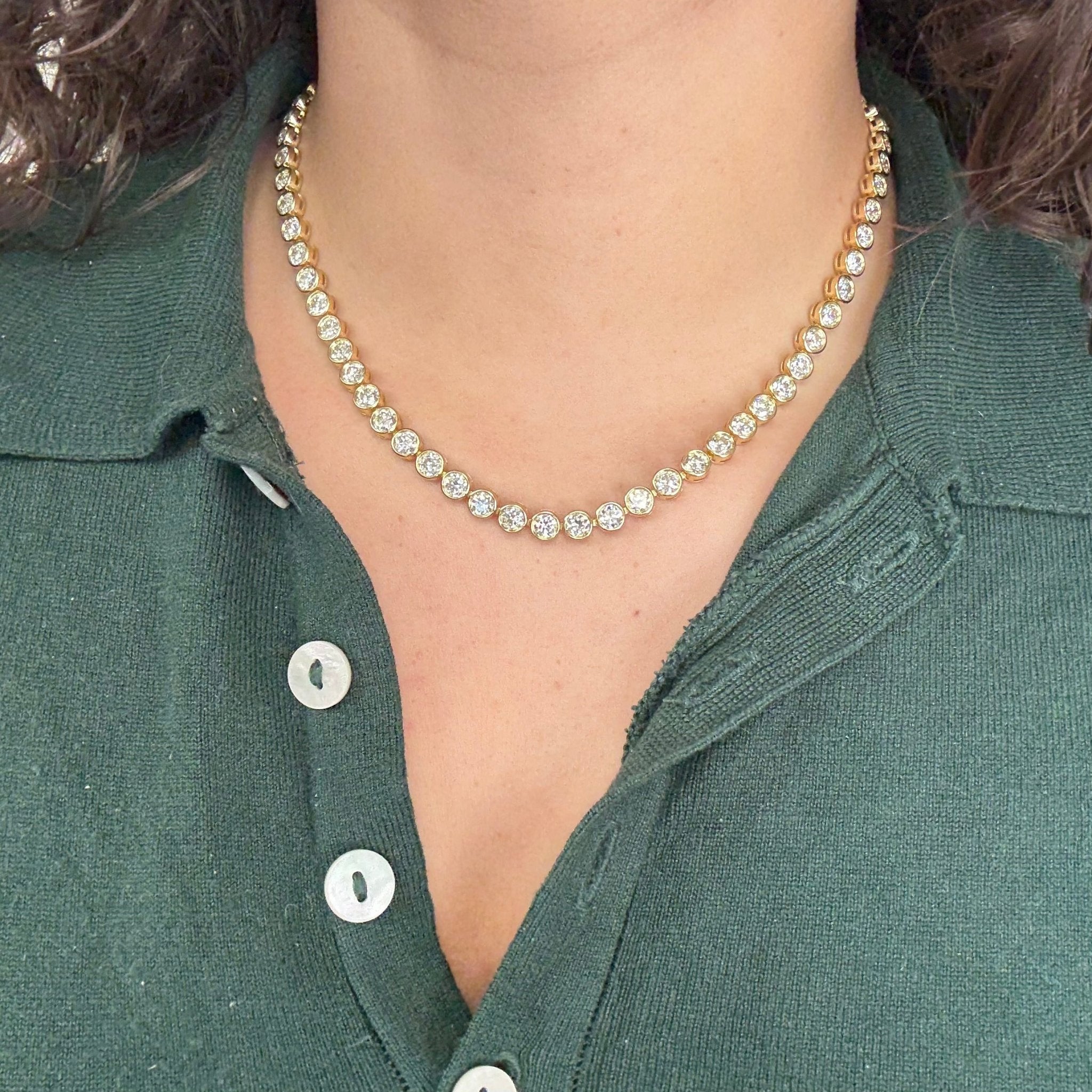 18.66ctw Old European Cut Diamond Bezel Tennis Necklace