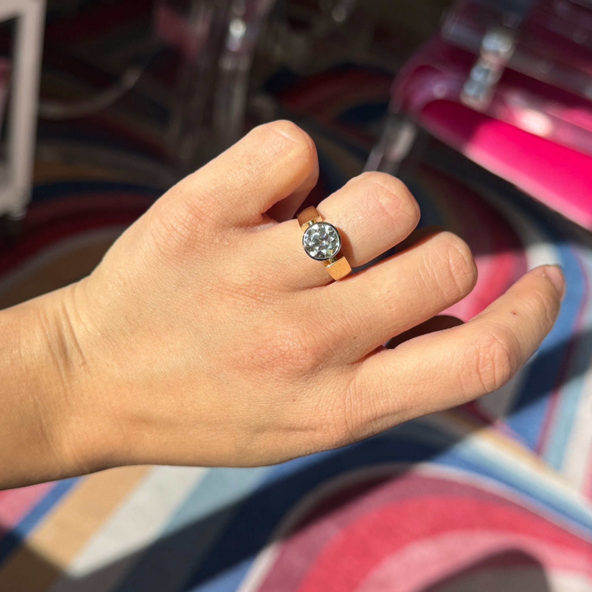 1.86ct Old European Cut Diamond Bezel Ring, GIA Q-R SI1