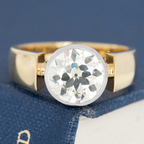 Vintage diamond bezel ring showing old European cut facets