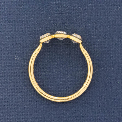 1.86ctw Fancy Light Yellow  Old Mine Cut Diamond Bezel Trilogy Ring