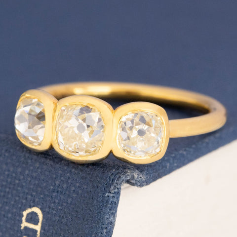 1.86ctw Fancy Light Yellow  Old Mine Cut Diamond Bezel Trilogy Ring