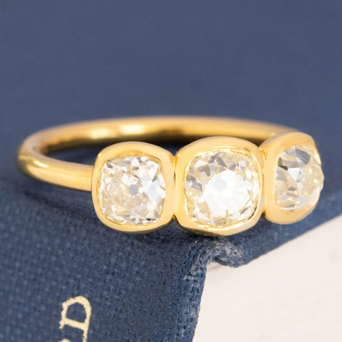 1.86ctw Fancy Light Yellow  Old Mine Cut Diamond Bezel Trilogy Ring