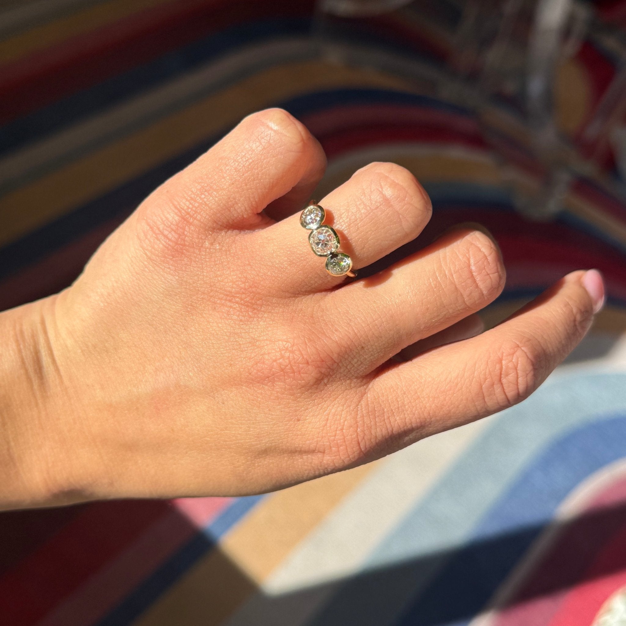 1.86ctw Old European & Old Mine Cut Diamond Bezel Trilogy Ring