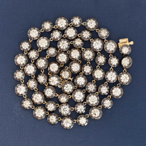 18.70ctw Light Yellow Old European Cut Diamond Collet Riviere Necklace