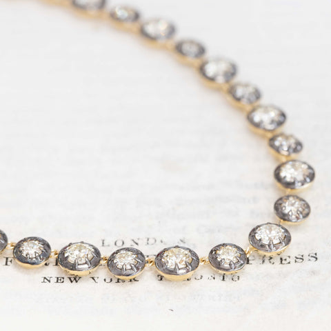 18.70ctw Light Yellow Old European Cut Diamond Collet Riviere Necklace