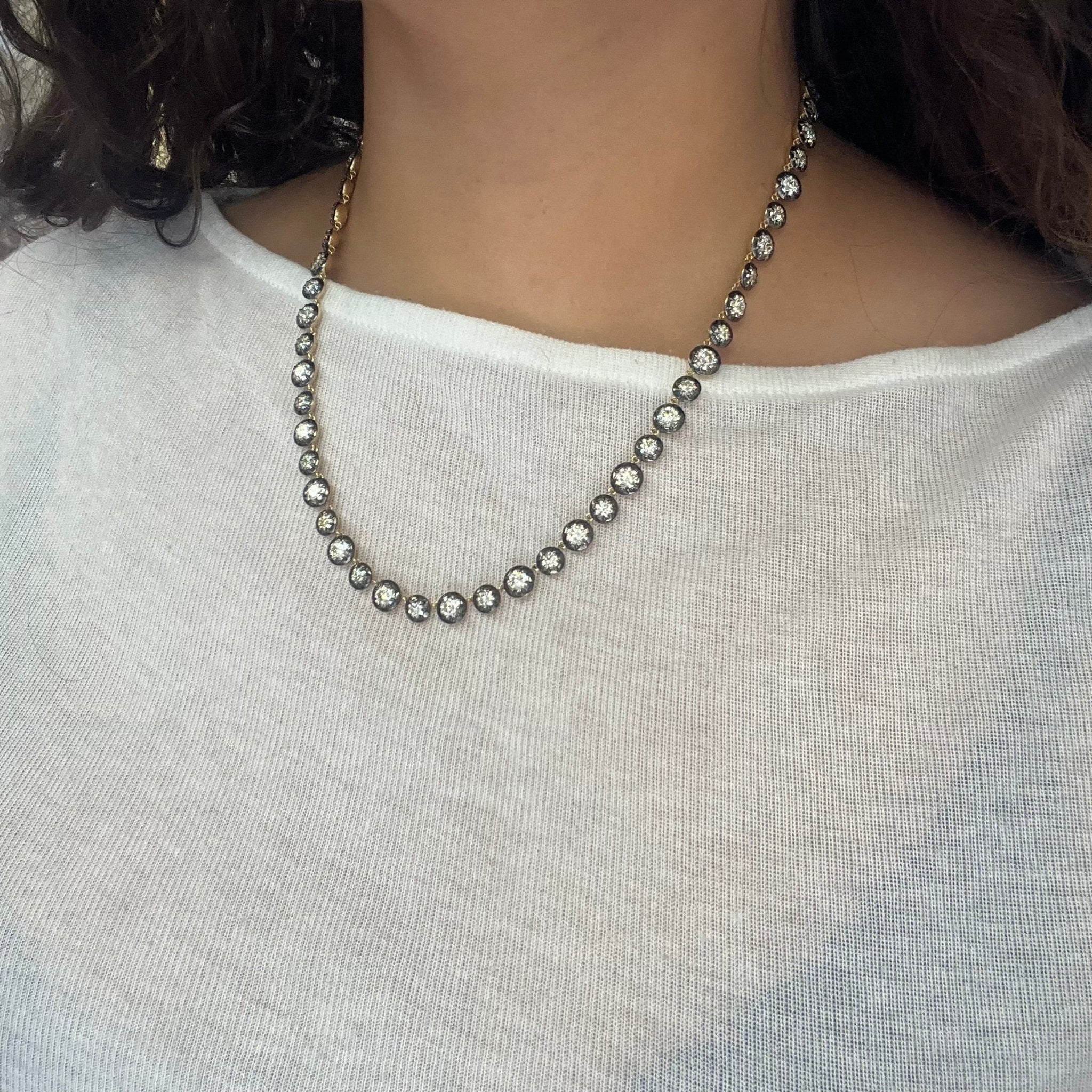 18.70ctw Old European Cut Diamond Collet Riviere Necklace