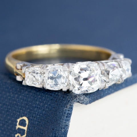 1.87ctw Old Mine Cut Diamond Victorian Inspired 5-Stone Band