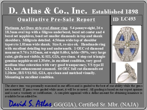 1.88ctw Art Deco style Sapphire and Diamond Dinner Ring