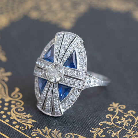 1.88ctw Art Deco style Sapphire and Diamond Dinner Ring