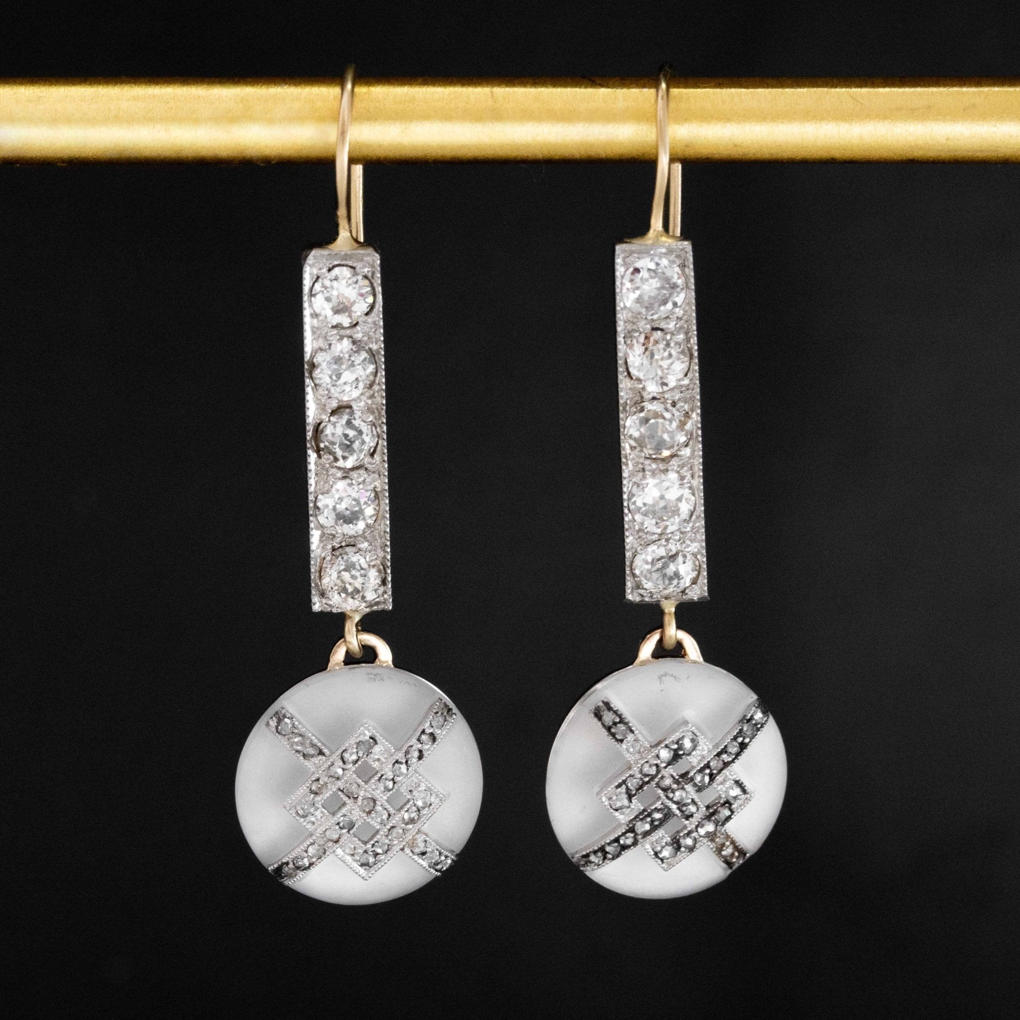 1.89ctw Antique Old Cut Diamond & Rock Crystal Drop Earrings