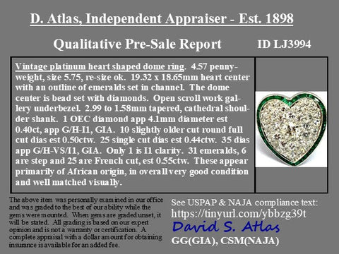 1.89ctw Edwardian Diamond & Emerald Heart Motif Ring