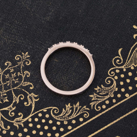 Side view of .18ctw Slim Baguette Cut Diamond 7-Stone Band, natural Earth-mined Baguette Cut Diamonds in yellow gold.