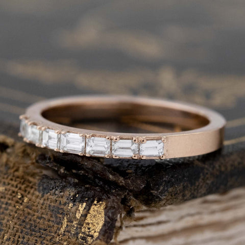 Antique lovers’ .18ctw Slim Baguette Cut Diamond 7-Stone Band in yellow gold, featuring rare Earth-mined Baguette Cut Diamonds