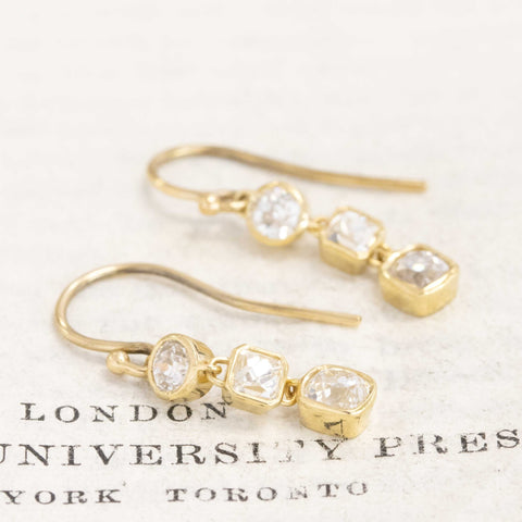 1.90ctw Mixed Antique Cut Diamond Drop Bezel Earrings