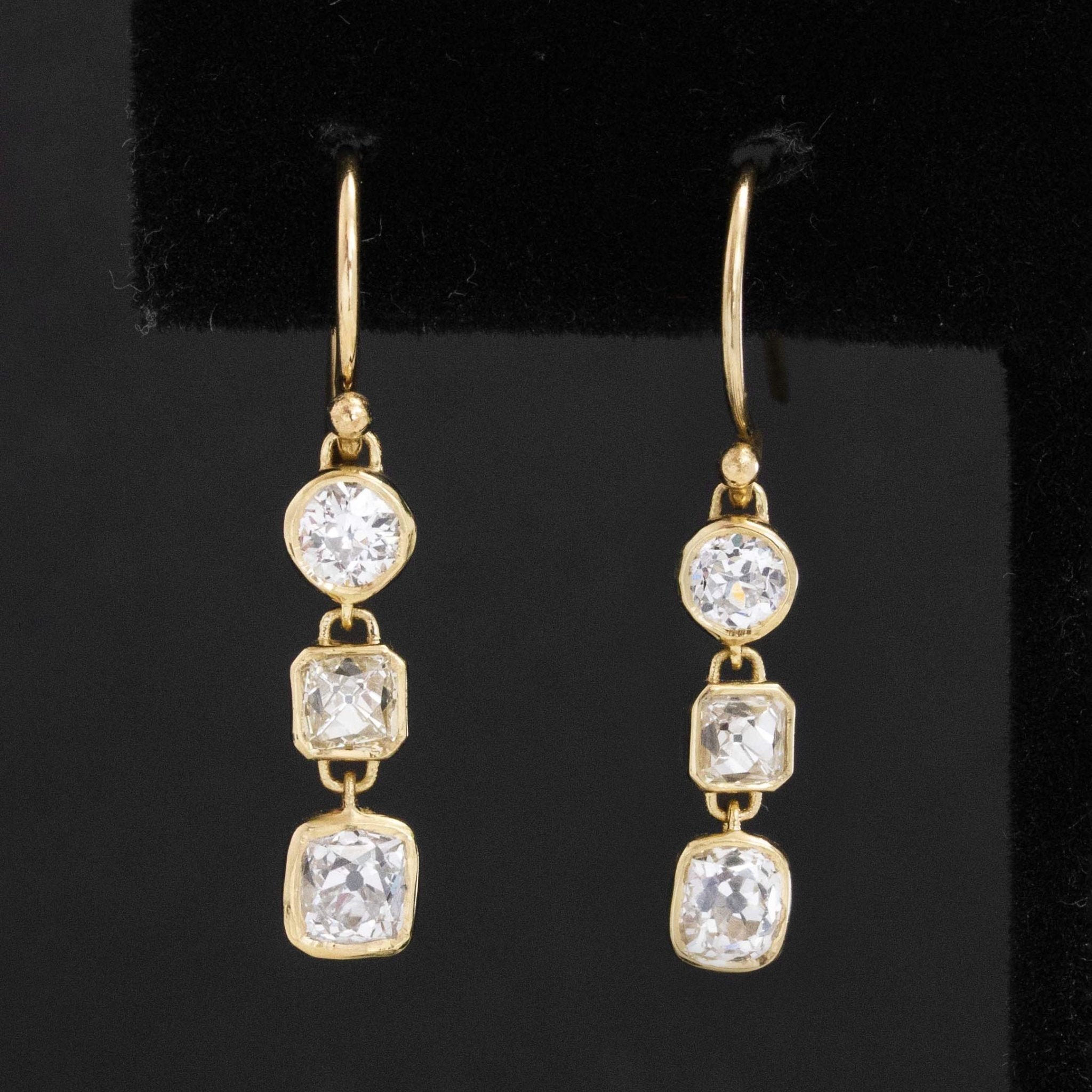 1.90ctw Mixed Antique Cut Diamond Drop Bezel Earrings