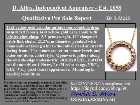 1.90ctw Old Mine Cut Diamond Circle Pendant