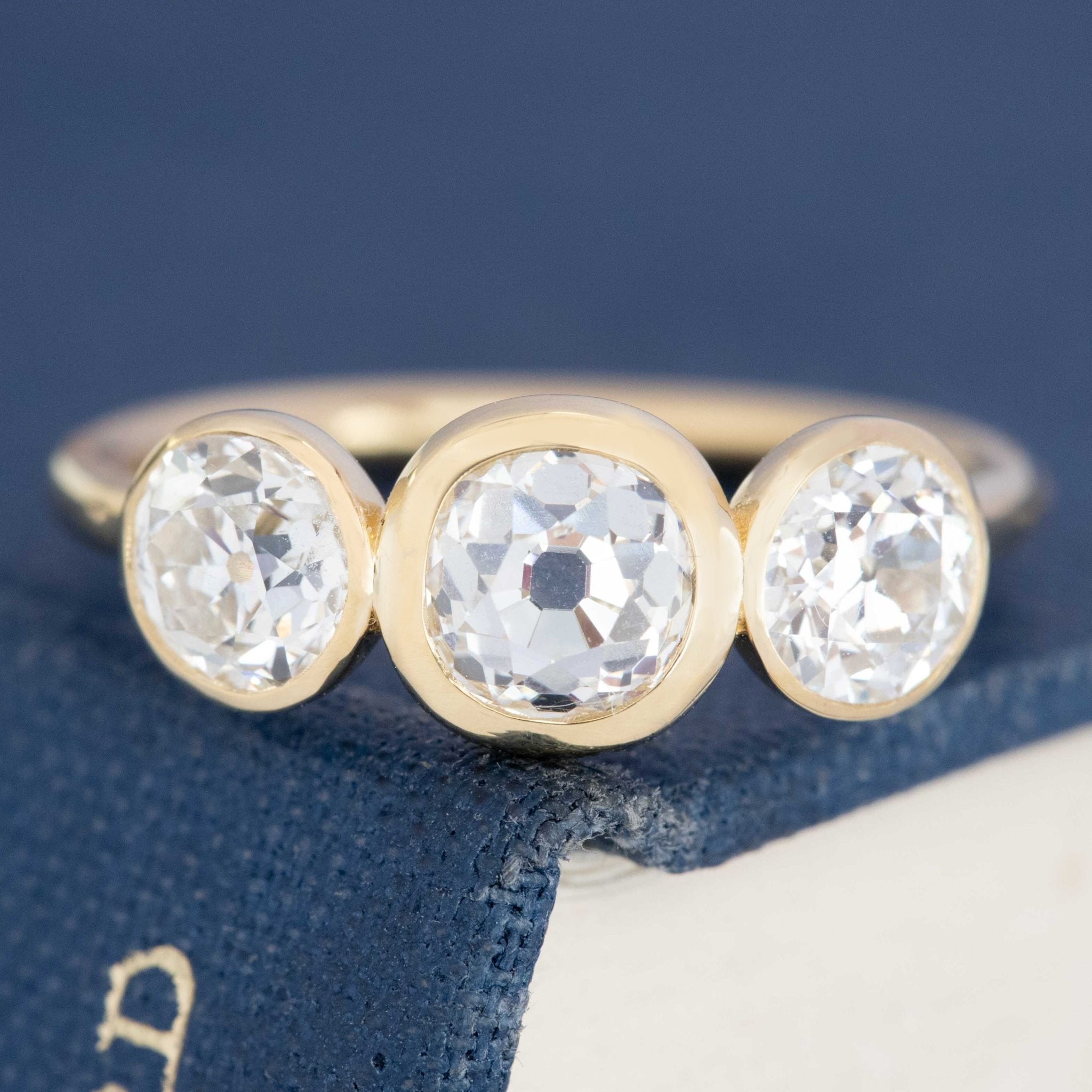 1.91ctw Old European & Old Mine Cut Diamond Bezel Trilogy Ring