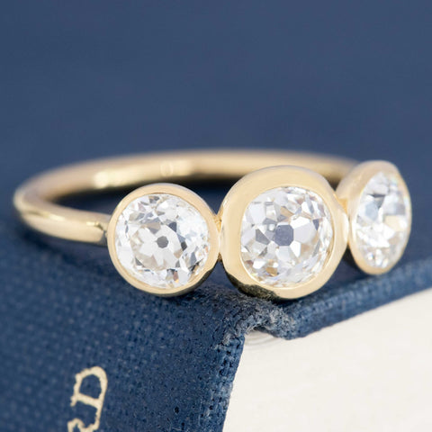 1.91ctw Old European & Old Mine Cut Diamond Bezel Trilogy Ring