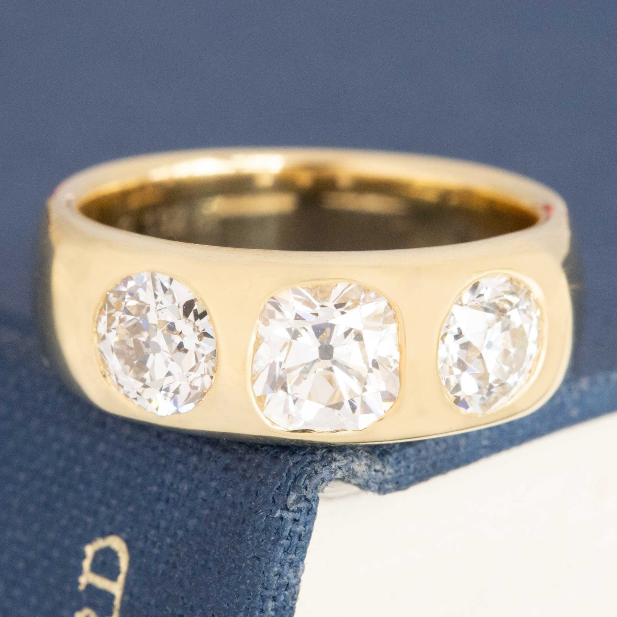 1.92ctw Old Mine & Old European Cut Diamond Flush Set Trilogy Ring