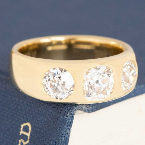 1.92ctw Old Mine & Old European Cut Diamond Flush Set Trilogy Ring