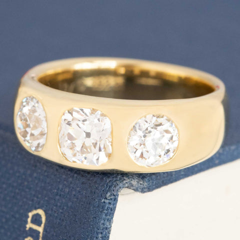 1.92ctw Old Mine & Old European Cut Diamond Flush Set Trilogy Ring
