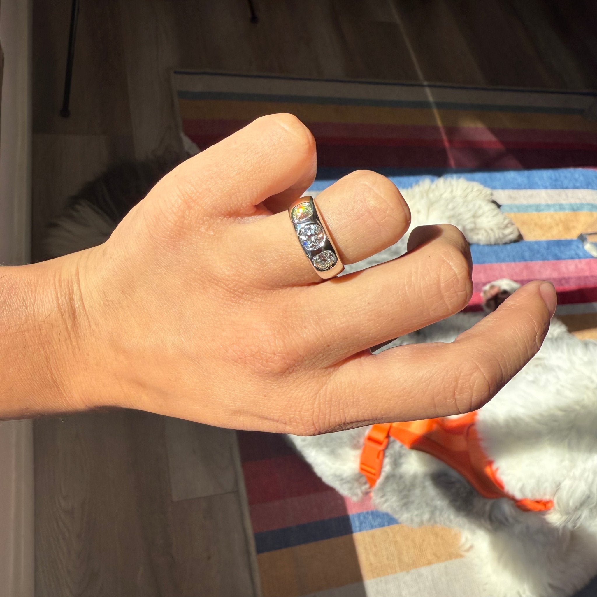 1.92ctw Old Mine & Old European Cut Diamond Three Stone Ring