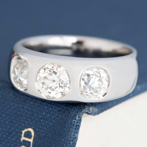 1.92ctw Old Mine & Old European Cut Diamond Three Stone Ring