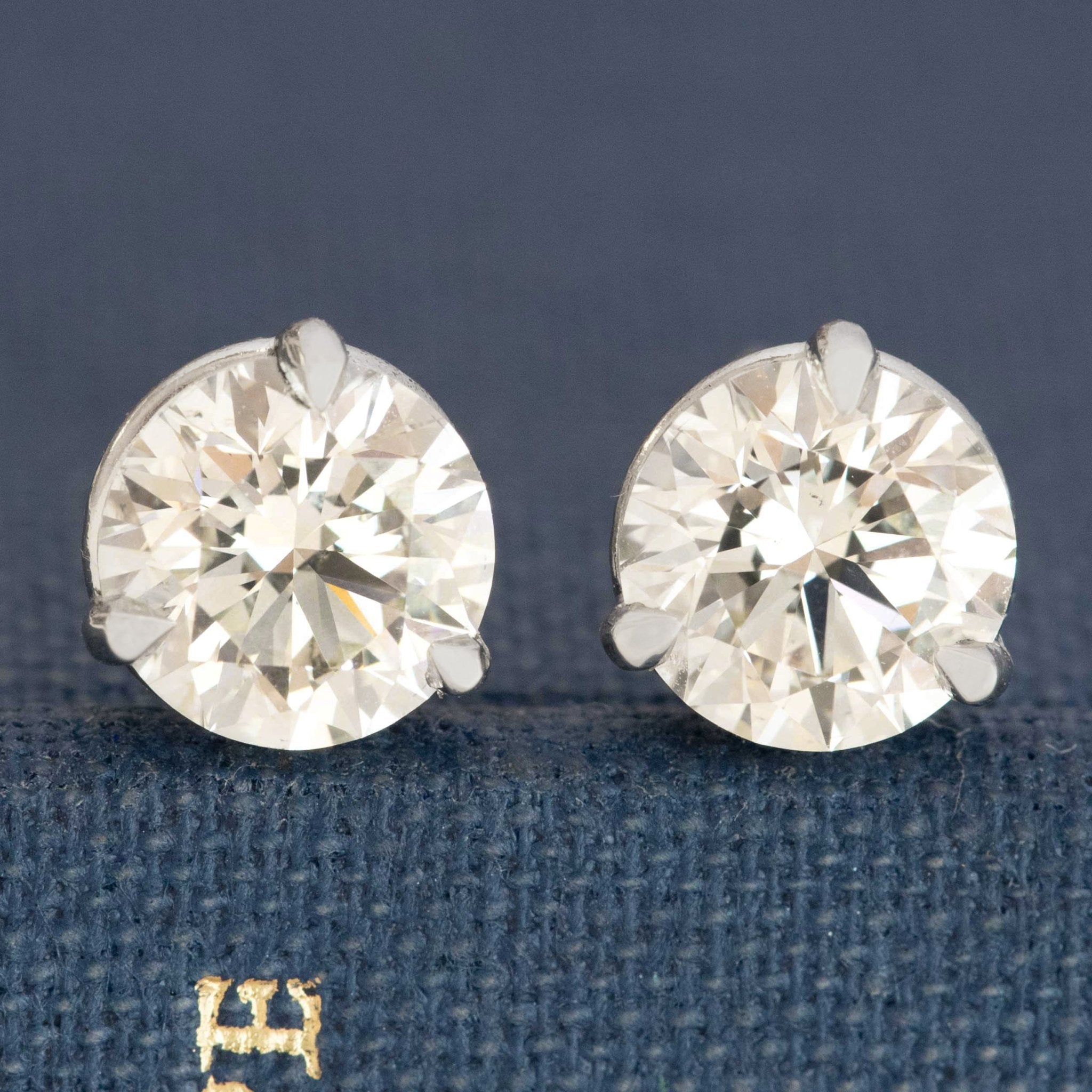 1.92ctw Round Brilliant Cut Diamond Stud Earrings, GIA EX EX EX