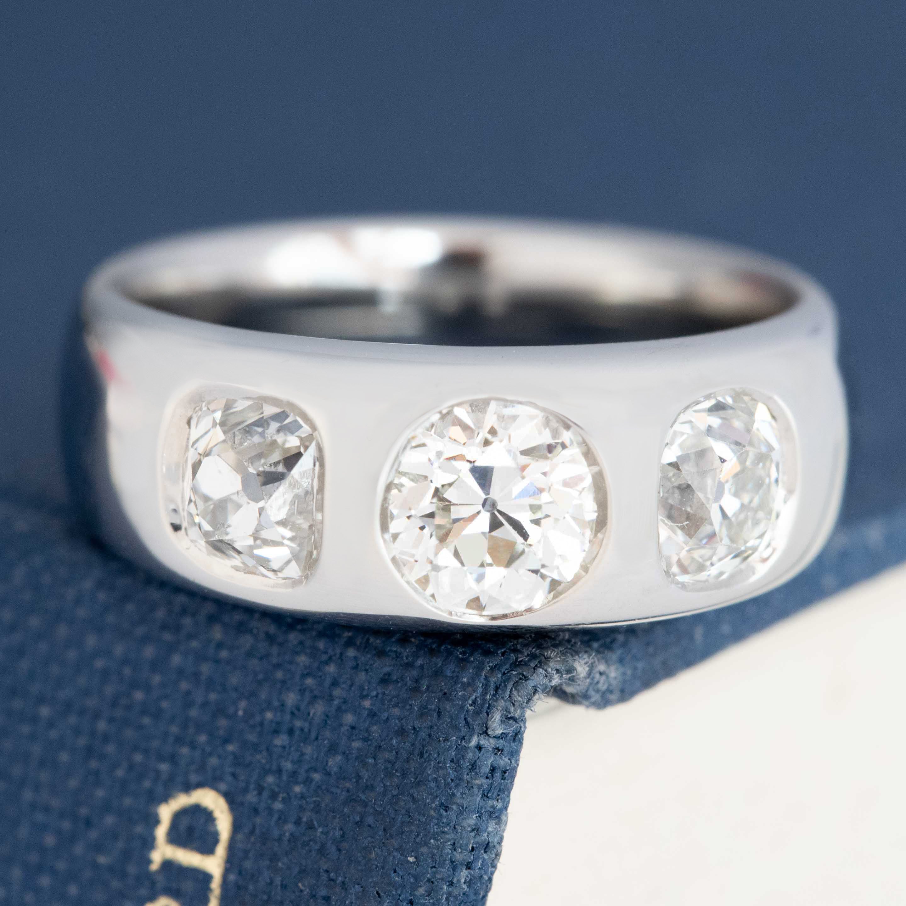 1.92ctw Old Mine & Old European Cut Diamond Three Stone Ring
