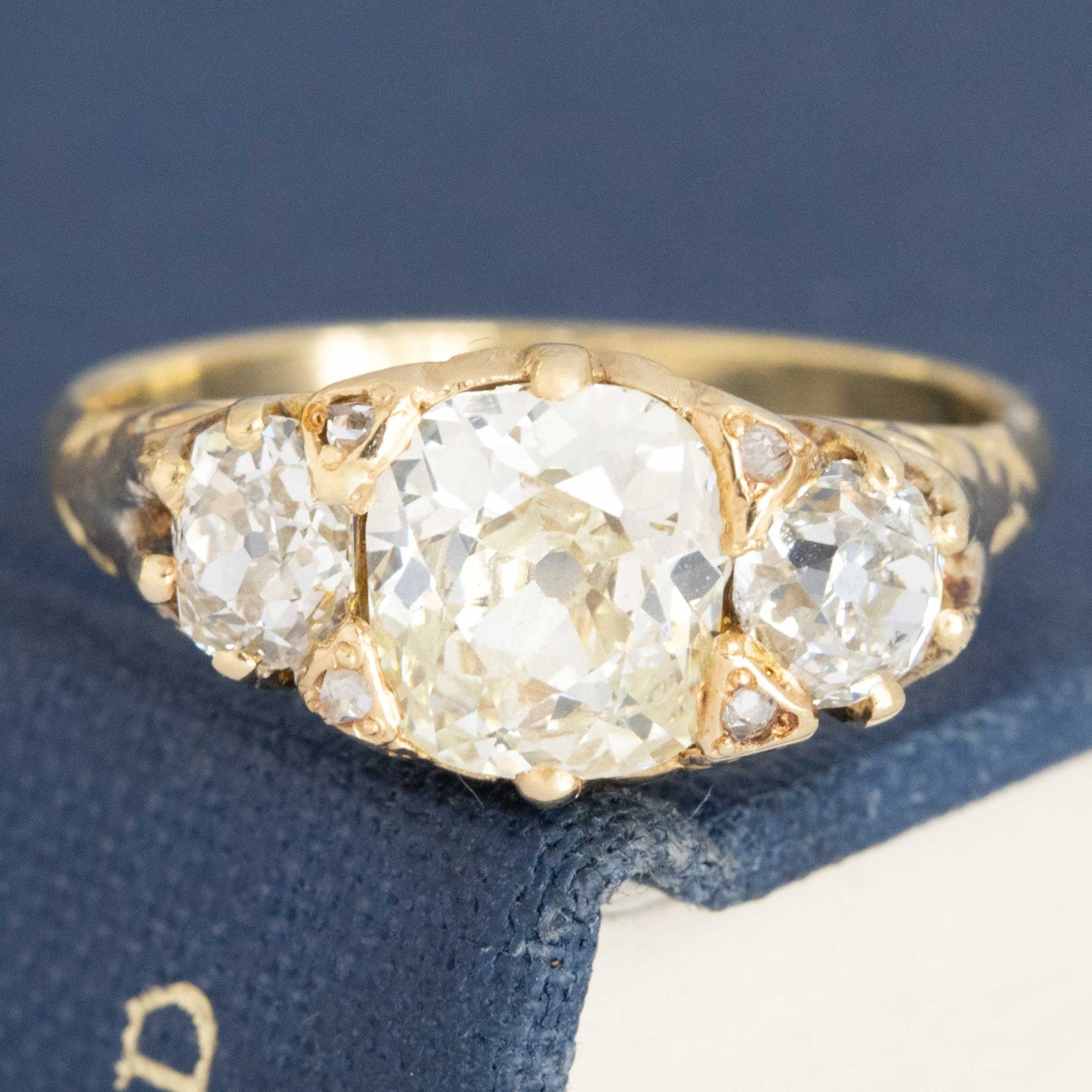 1.93ctw Antique Old Mine Cut Diamond Trilogy Ring