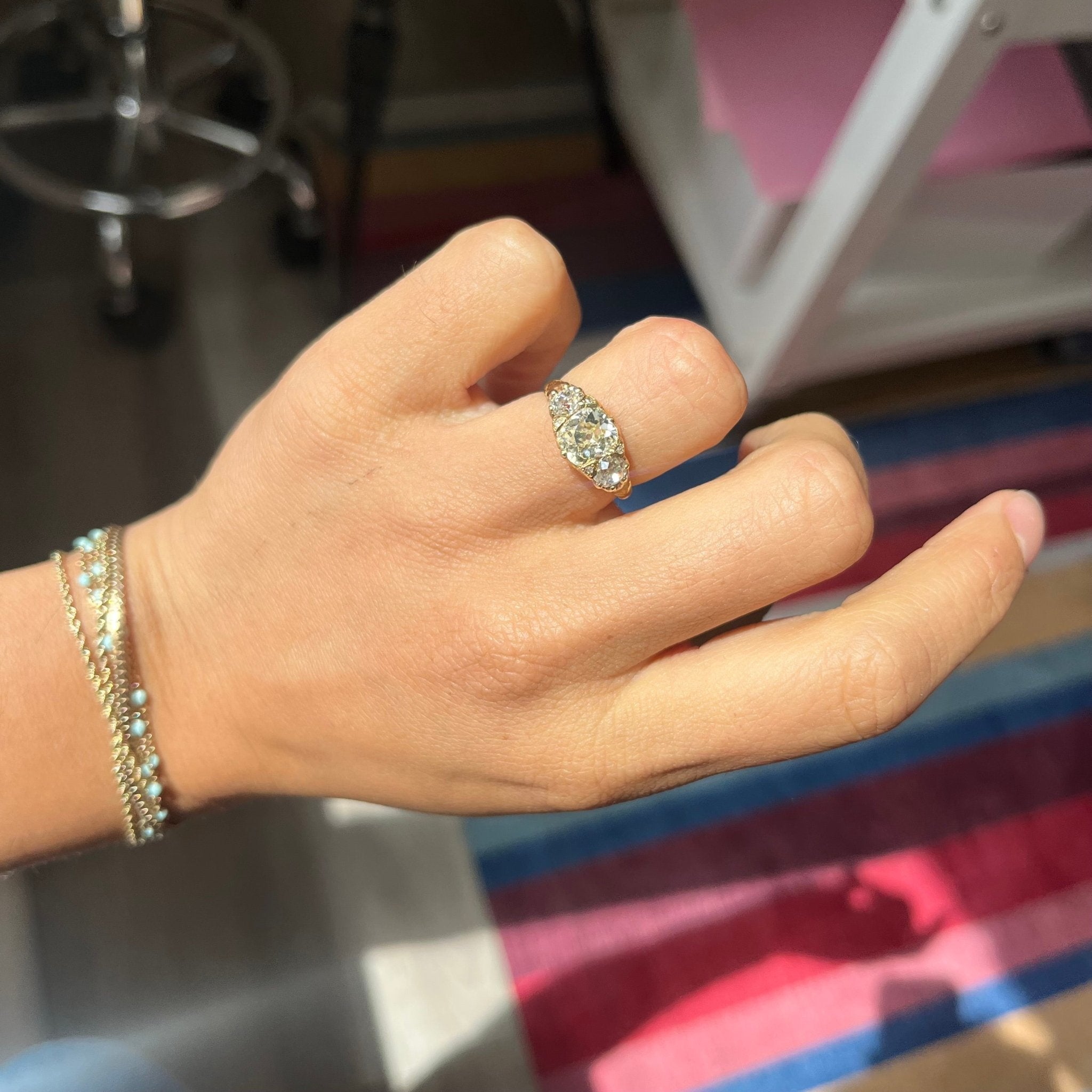 1.93ctw Antique Old Mine Cut Diamond Trilogy Ring