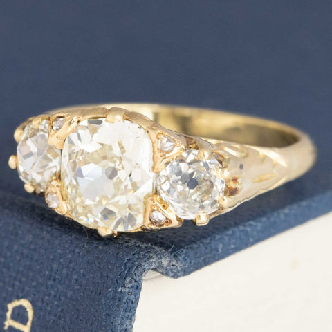 1.93ctw Antique Old Mine Cut Diamond Trilogy Ring