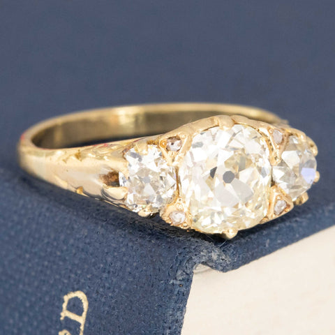 1.93ctw Antique Old Mine Cut Diamond Trilogy Ring